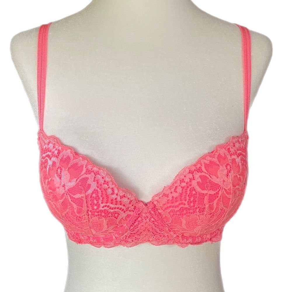 ❣️5/$50 Victoria’s Secret Pink Hot Pink Neon Date Push-Up Bra, size 32D